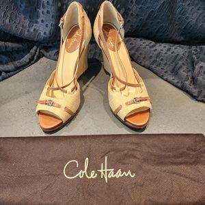 Like new, Cole Haan wedge sandals - woven and leather. Size 9.5B
